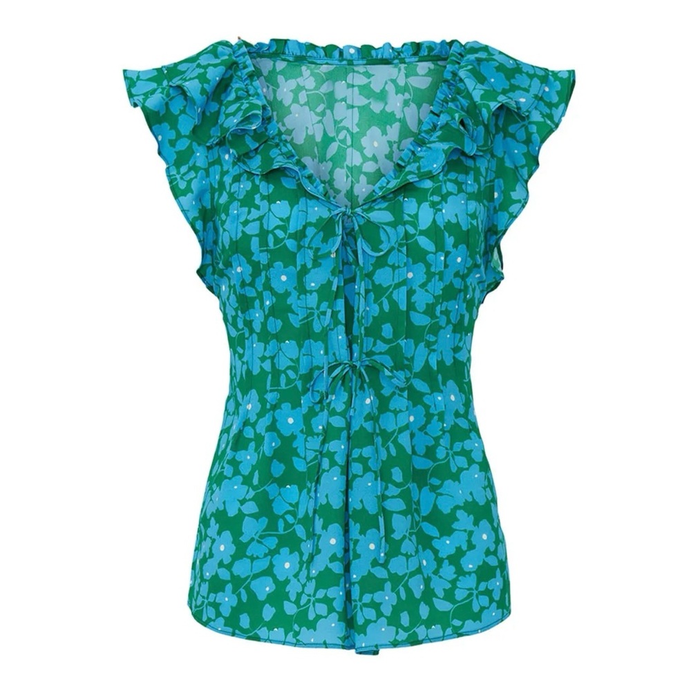 Derek Lab Bright Blue Floral Tie Top Size 42 Summer Colorful Designer Preppy